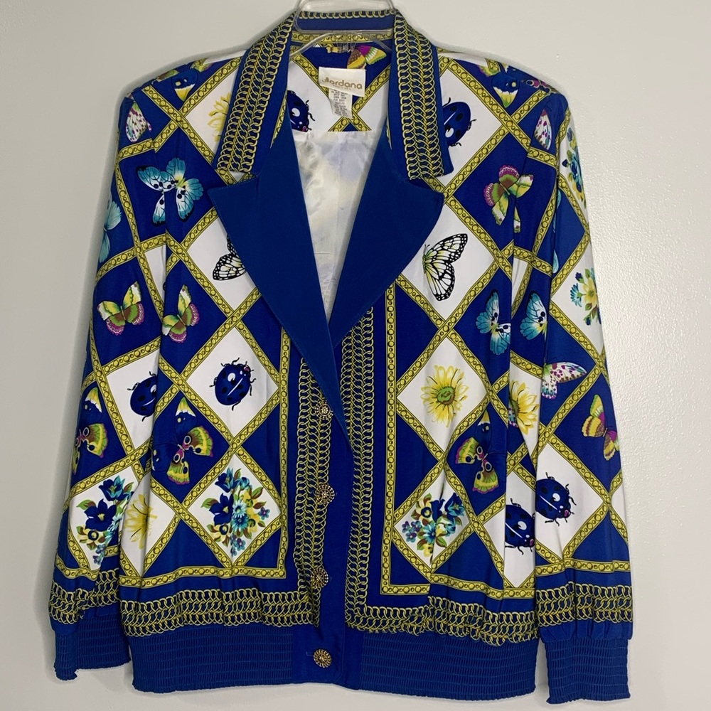 Vintage Women’s Windbreaker Jacket Lined Shoulder Pads Elastic Waist Butterflies